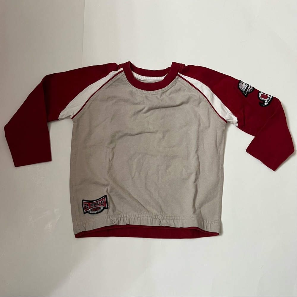 🍭 3 FOR 10 Point Zero Boys Red and Taupe Shirt - Size 2T (Used)